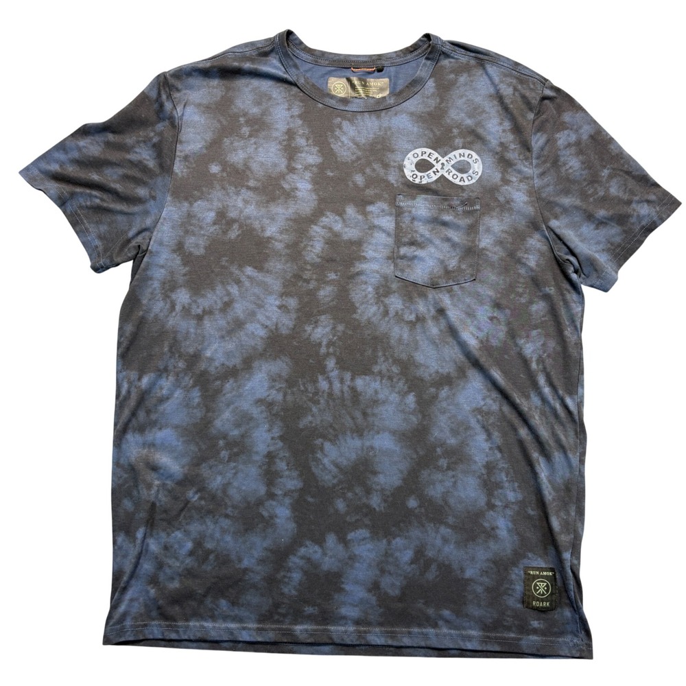 Roark Run Amok Mens Blue Tie Dye Drirelease Performance Pocket T-Shirt XL